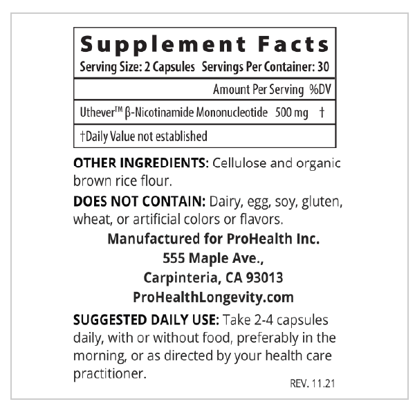 ProHealth Longevity NMN Pro 500™ Enhanced Absorption Featuring Uthever® NMN (60 capsules)