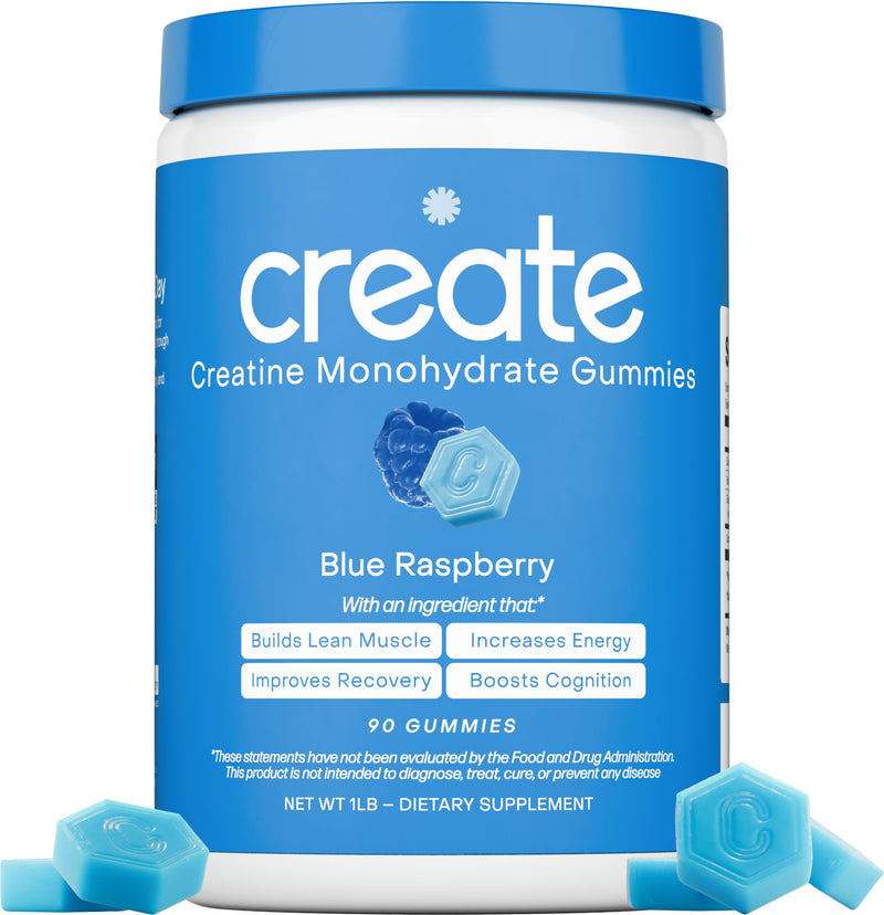 Create Creatine Monohydrate Gummies – 1.5g per Gummy, Vegan, Anti-Melting