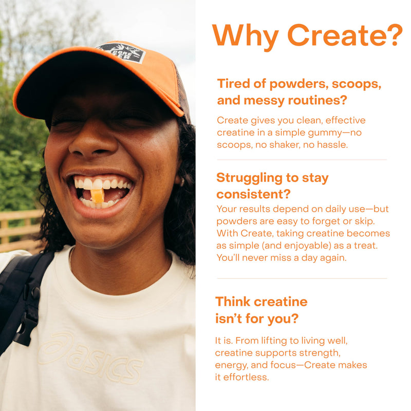 Create Creatine Monohydrate Gummies – 1.5g per Gummy, Vegan & Anti-Melting