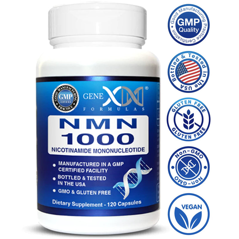 Genex Formulas NMN 1000mg – 99% Pure, Shelf-Stable NAD Support, 120 Capsules, GMP Certified