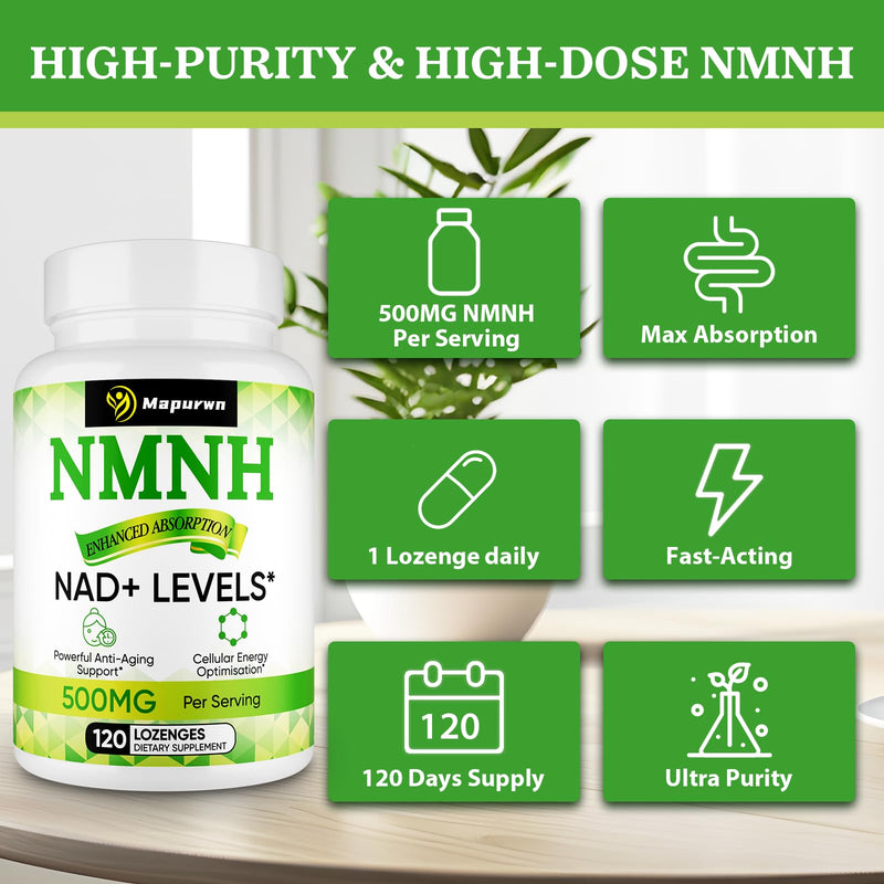 Mapurwn NMNH NMN Supplement 500mg | NAD+ Booster for Aging, Energy & Focus | 120 Count