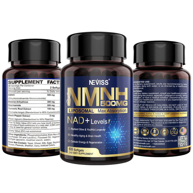 NEVISS NAD+ NMNH Liposomal 500mg – 120 Softgels | Next-Gen NR NMN Supplement Alternative