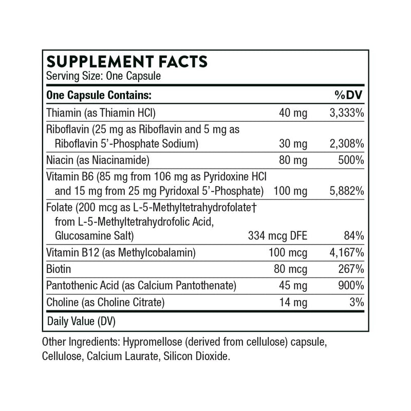 THORNE B-Complex #6 – Vitamin B Complex with Active Forms of Essential B Vitamins & Extra B6 | 60 Servings