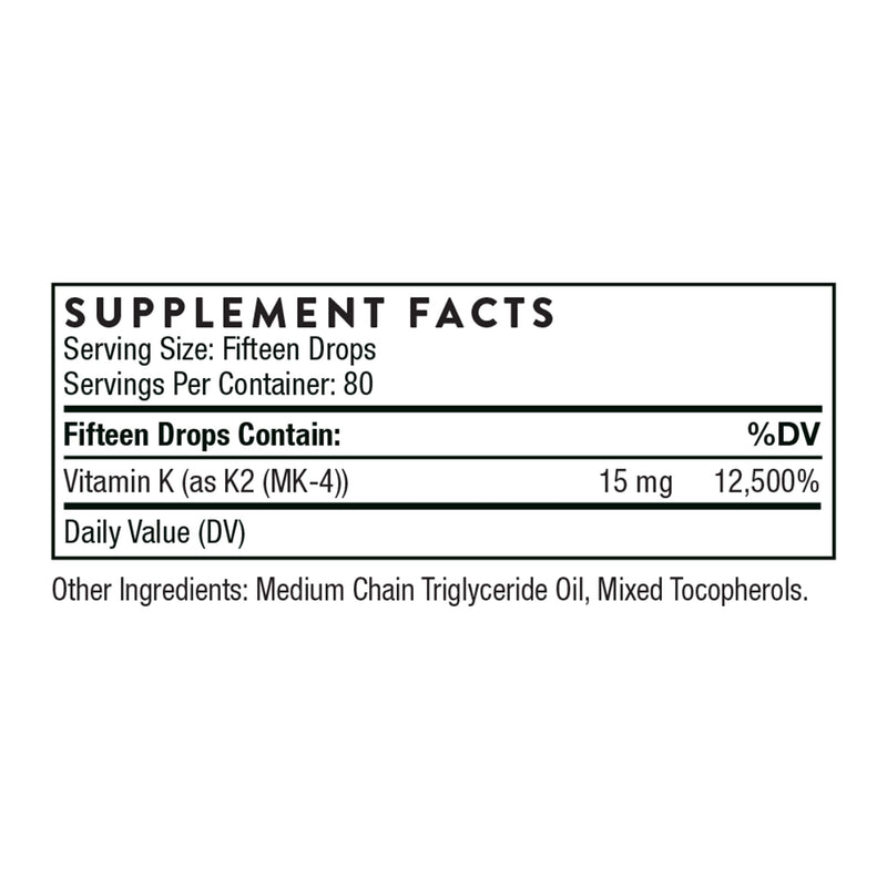THORNE Vitamin K2 Liquid (1 mg/Drop) – Heart & Bone Support, Gluten/Dairy/Soy Free | 1 Fl Oz