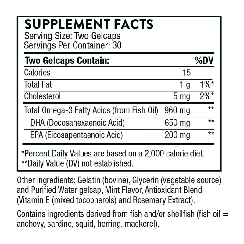 THORNE Prenatal DHA – 650 mg DHA + 200 mg EPA – Supports Baby’s Brain & Nervous System (Pregnancy to Nursing) – 30 Servings